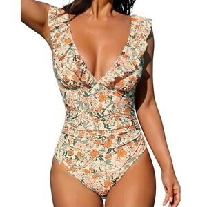 Cupshe one piece ruffle v neck floral swimsuit